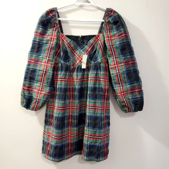 J Crew - Puff-sleeve mini dress in Stewart tartan - Size 4  (NWT) - Picture 4 of 12